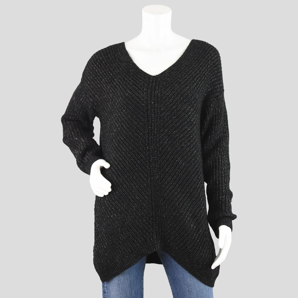 Y2K Black Metallic Sweater NWT, Chunky Knit Long Length, Women's Large